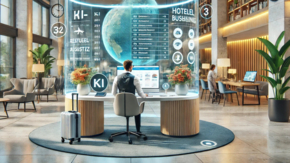 Eine moderne Reiseagentur in Deutschland mit einer KI-gestützten virtuellen Assistenz, die einem Reiseberater bei Aufgaben wie Buchungsanfragen, Kunde